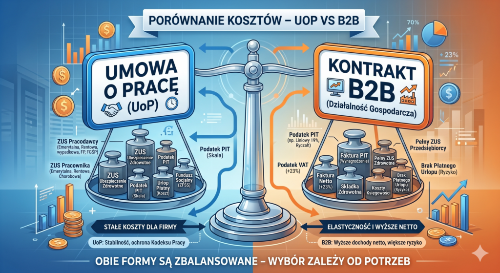 Umowa B2B a umowa o pracę – Koszty pracodawcy i korzyści dla stabilnej firmy
